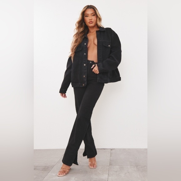 PrettyLittleThing Black Split Hem Jeans, Size 0 - Picture 4 of 12